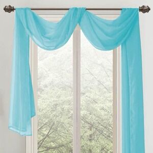 Celine Elegant Voile Scarf Sheer 55 x 216 in Polyester Curtain Valance AQUA Blue